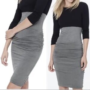 Standard James Perse long sleeve color block  ruched gray dress sz 4 /XL cotton